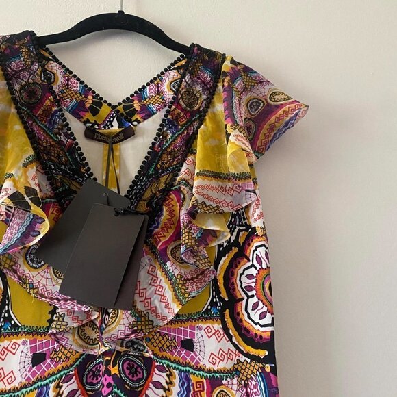 ROBERTO CAVALLI yellow pattern short sleeve mini dress - Picture 5 of 9